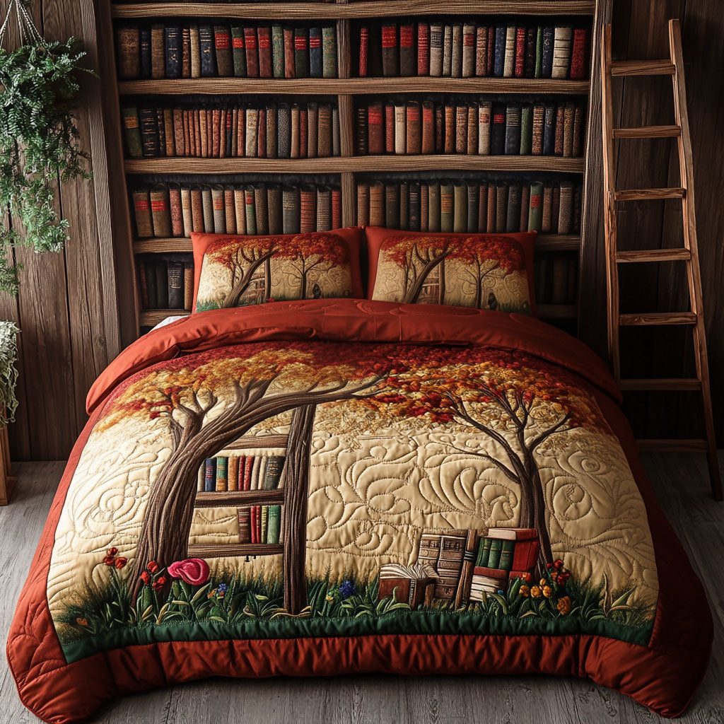 Binding and Bloom quilted 3-piece bedding set on a made bed with two matching pillow shams