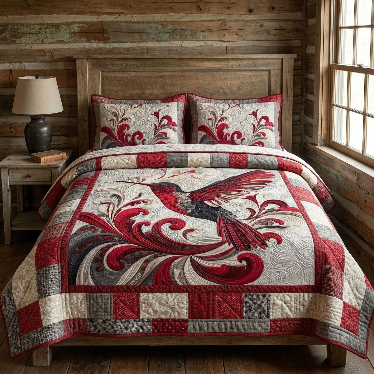 Blossom Breeze quilted 3-piece bedding set on a made bed with two matching pillow shams