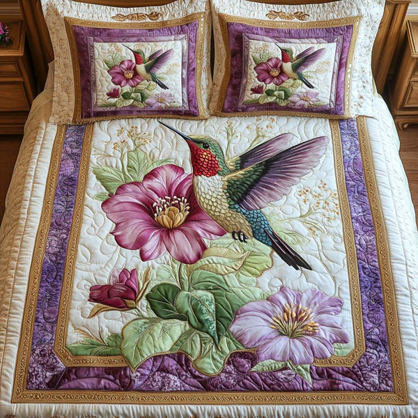 Blossom Dance quilted 3-piece bedding set on a made bed with two matching pillow shams