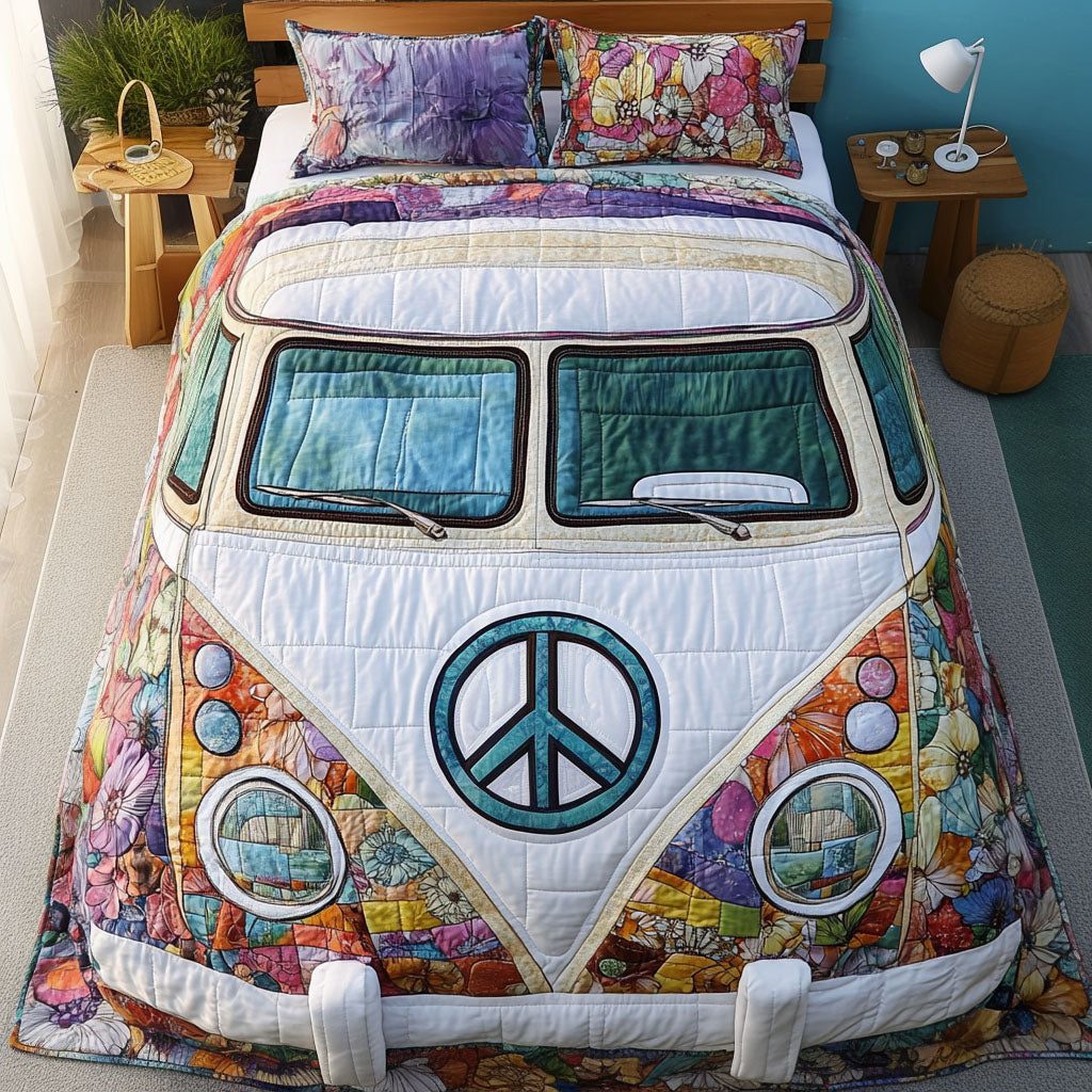 Boho Serenity quilted 3-piece bedding set on a made bed with two matching pillow shams