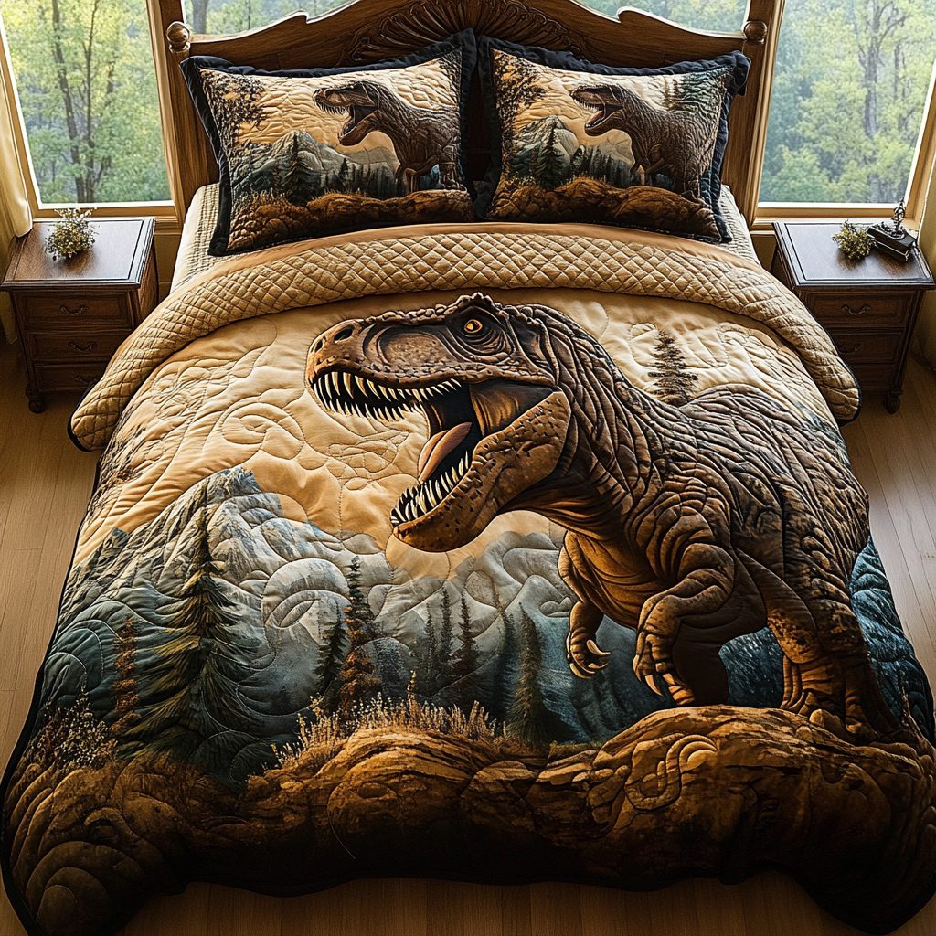 Boundless Titan quilted 3-piece bedding set on a made bed with two matching pillow shams