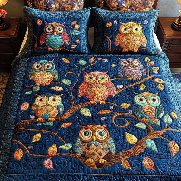 Branch Bliss quilted 3-piece bedding set on a made bed in a rustic timber bedroom