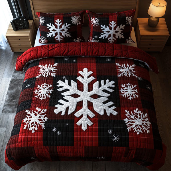 Buffalo Snow quilted 3-piece bedding set on a made bed in a rustic timber bedroom
