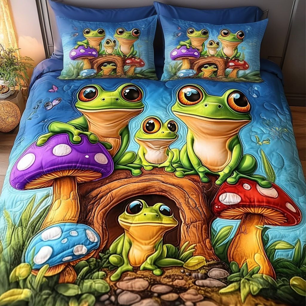 Butterfly Dreams quilted 3-piece bedding set on a made bed with two matching pillow shams