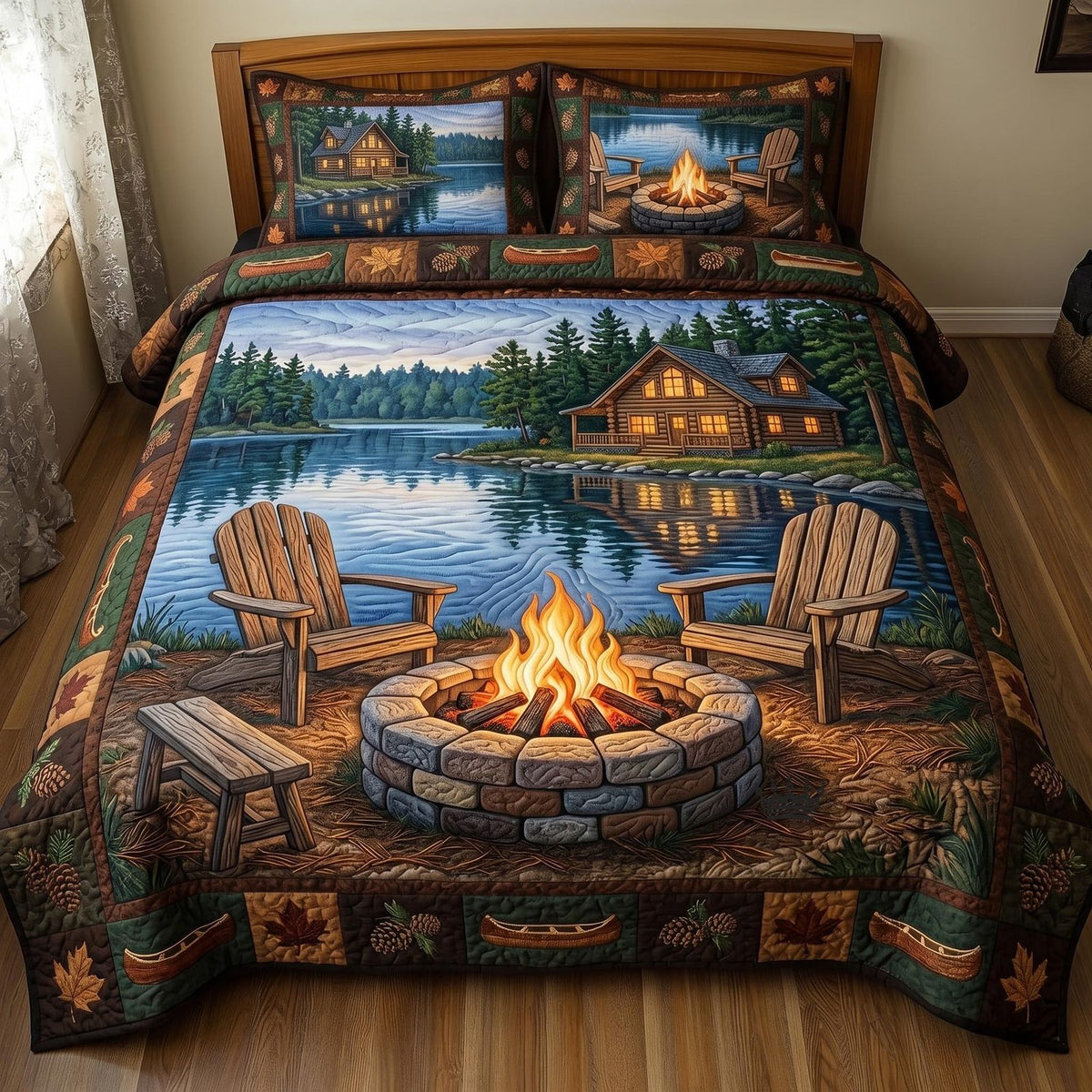 Cabin Comfort quilted 3-piece bedding set on a made bed with two matching pillow shams