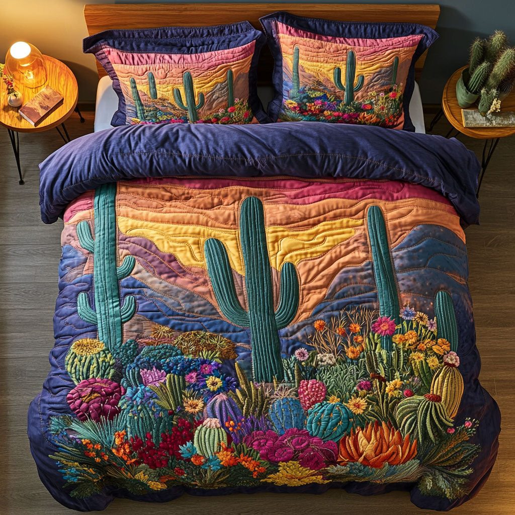 Canyon Colors quilted 3-piece bedding set on a made bed with two matching pillow shams