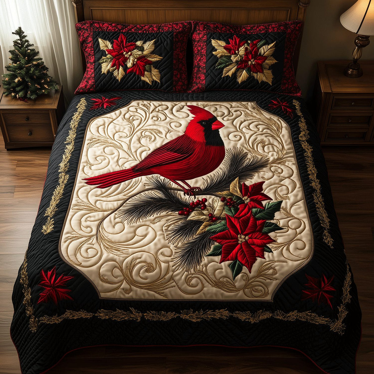 Cardinal Serenity quilted 3-piece bedding set on a made bed with two matching pillow shams