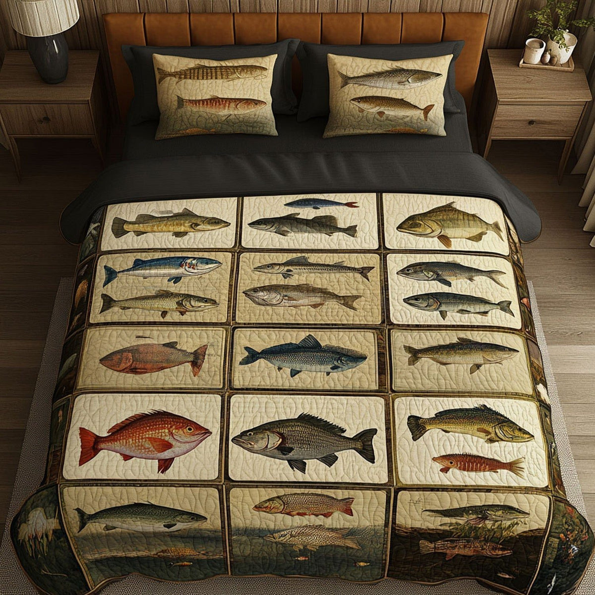 Cast in Color quilted 3-piece bedding set on a made bed with two matching pillow shams