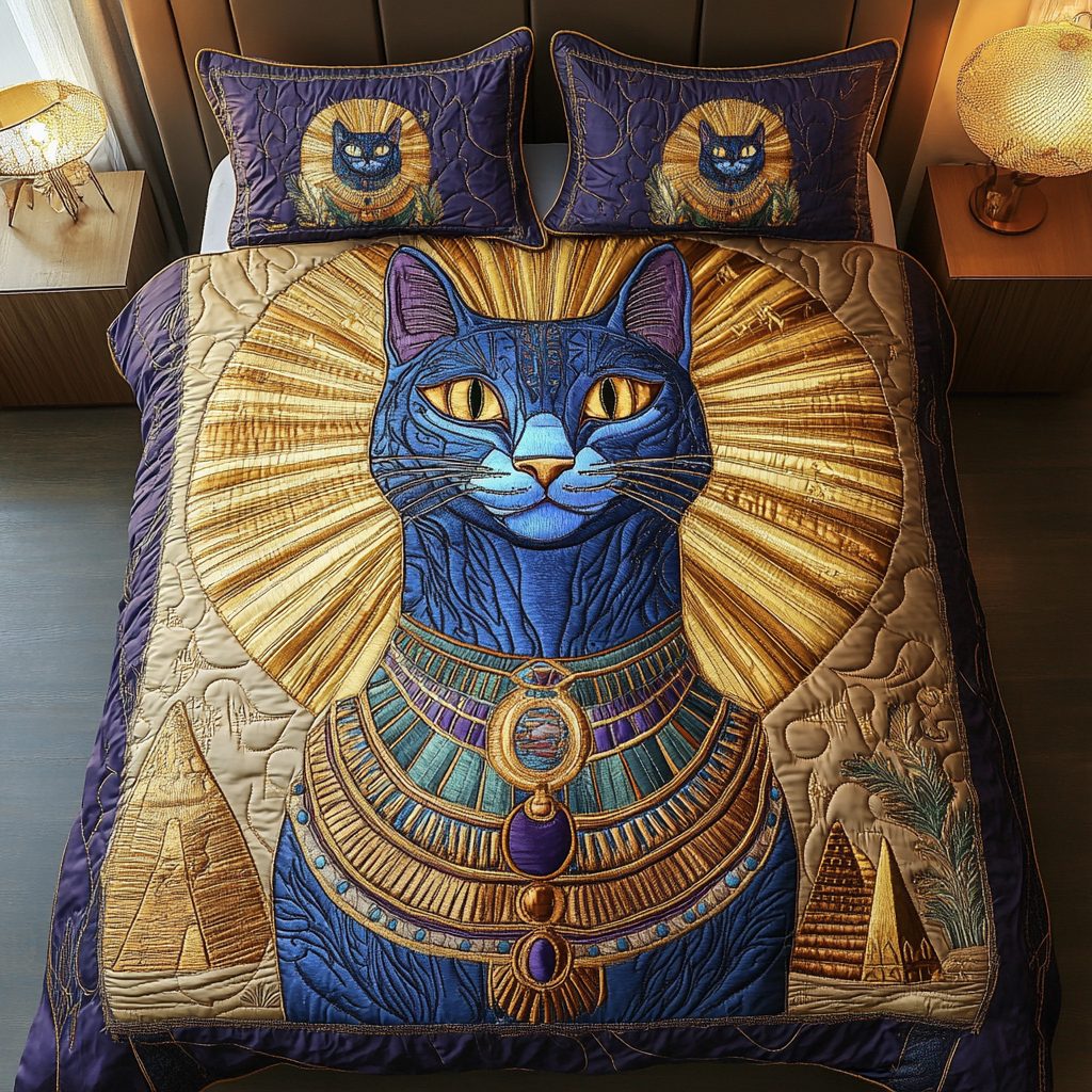 Celestial Elegance quilted 3-piece bedding set on a made bed with two matching pillow shams
