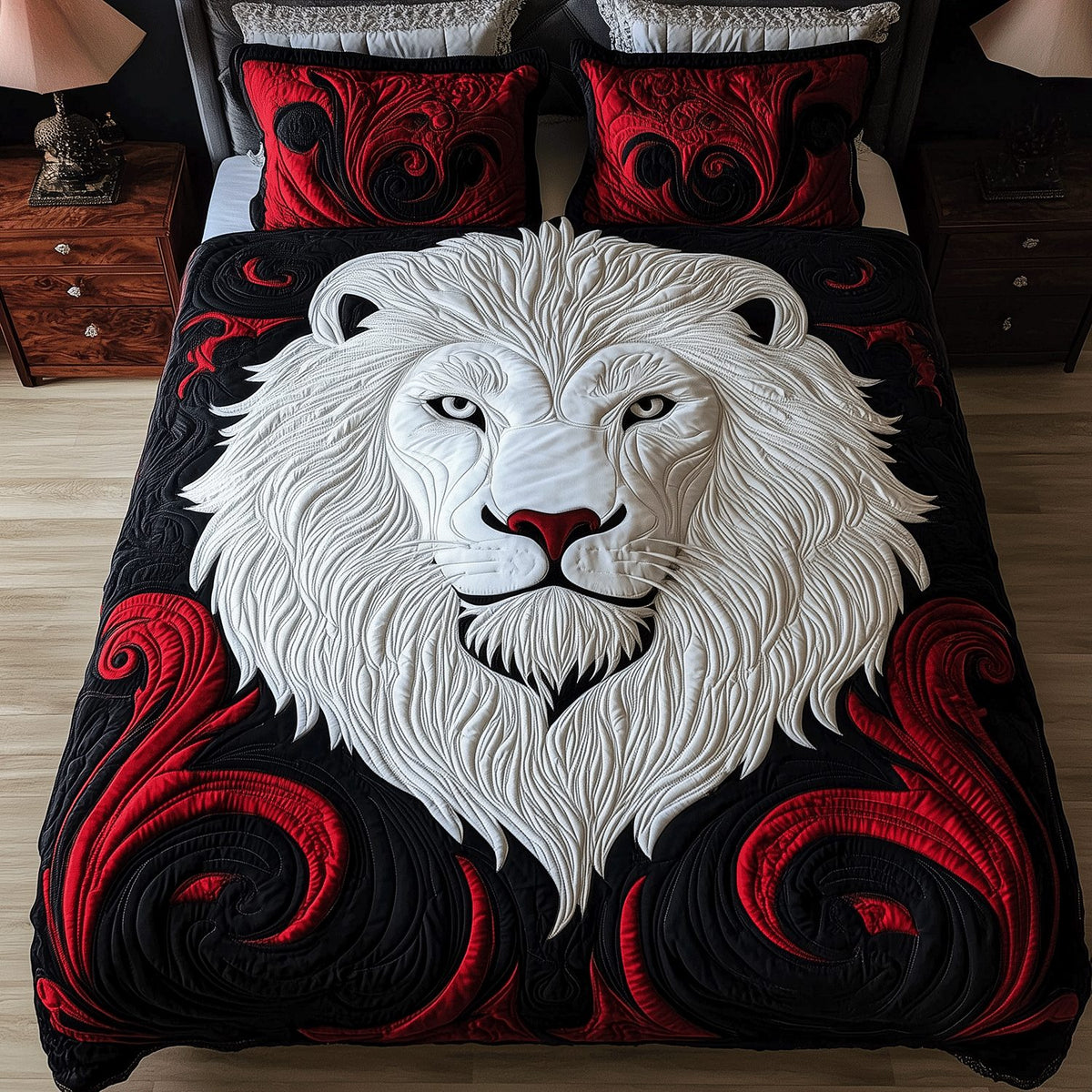 Celestial Fields quilted 3-piece bedding set on a made bed with two matching pillow shams