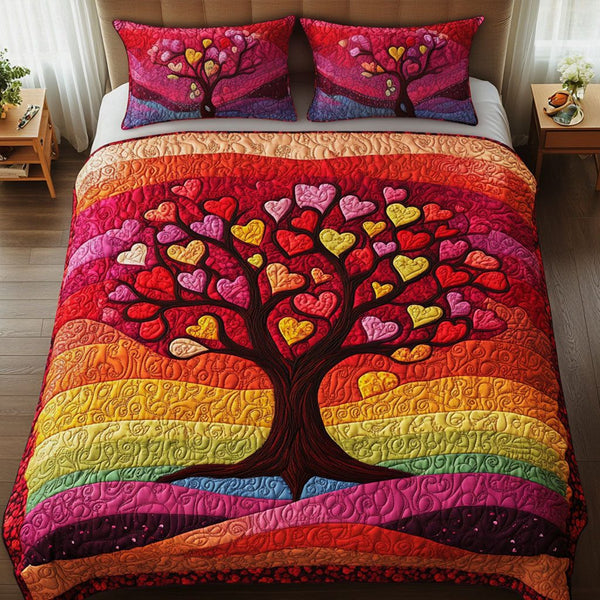 Cherished Grove quilted 3-piece bedding set on a made bed with two matching pillow shams