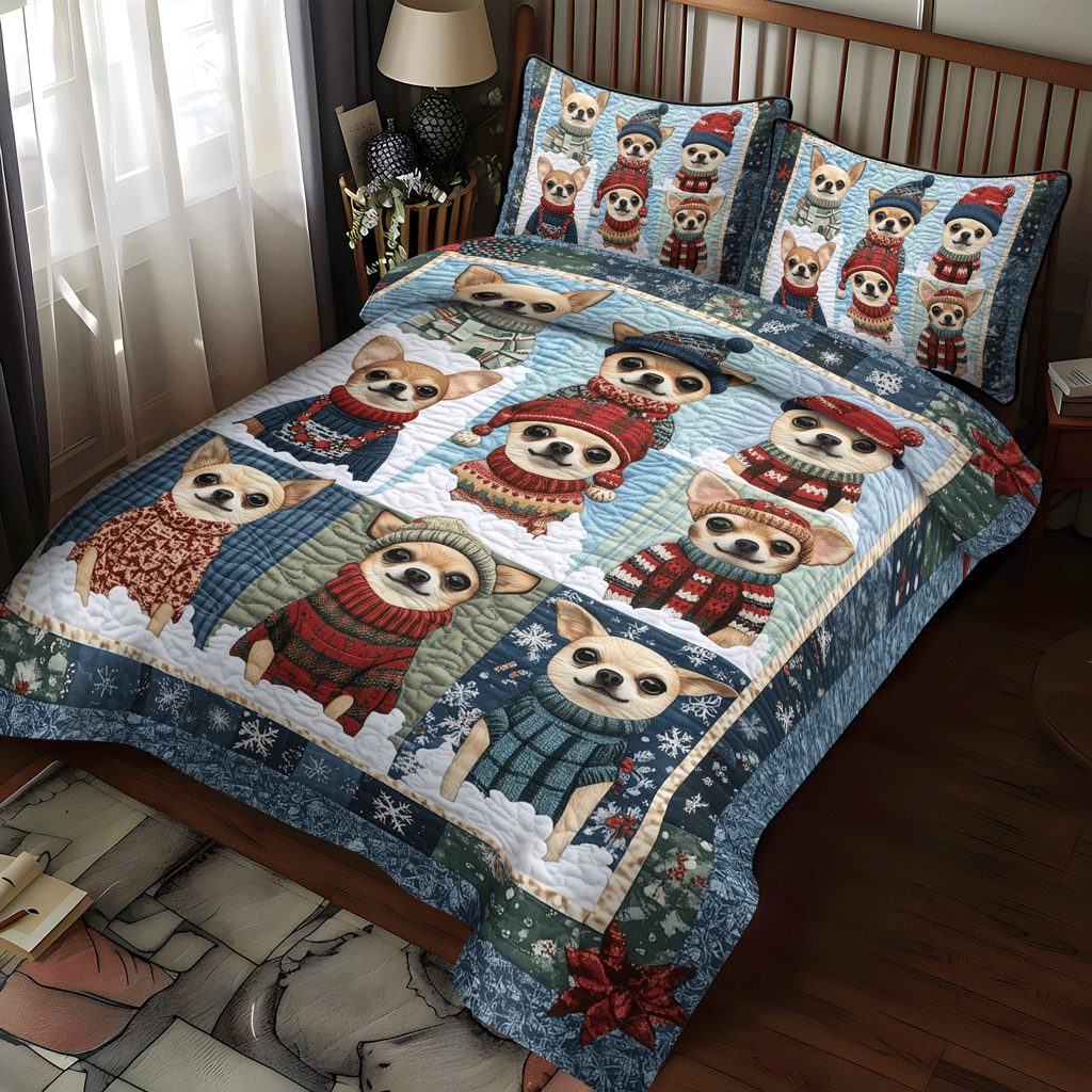 Chi-mas Joyride quilted 3-piece bedding set on a made bed with two matching pillow shams