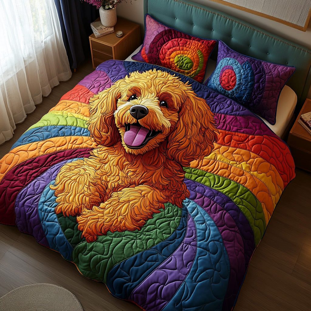 Chic Pup quilted 3-piece bedding set on a made bed with two matching pillow shams