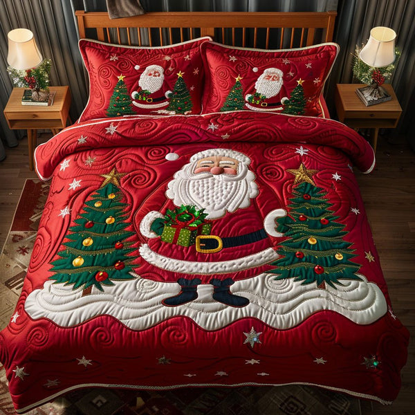 Christmas Wish quilted 3-piece bedding set on a made bed in a winter-styled bedroom