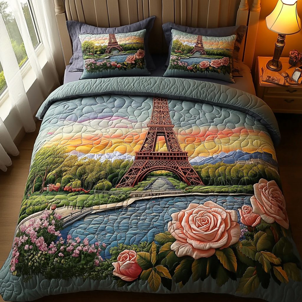 City Lights quilted 3-piece bedding set on a made bed with two matching pillow shams