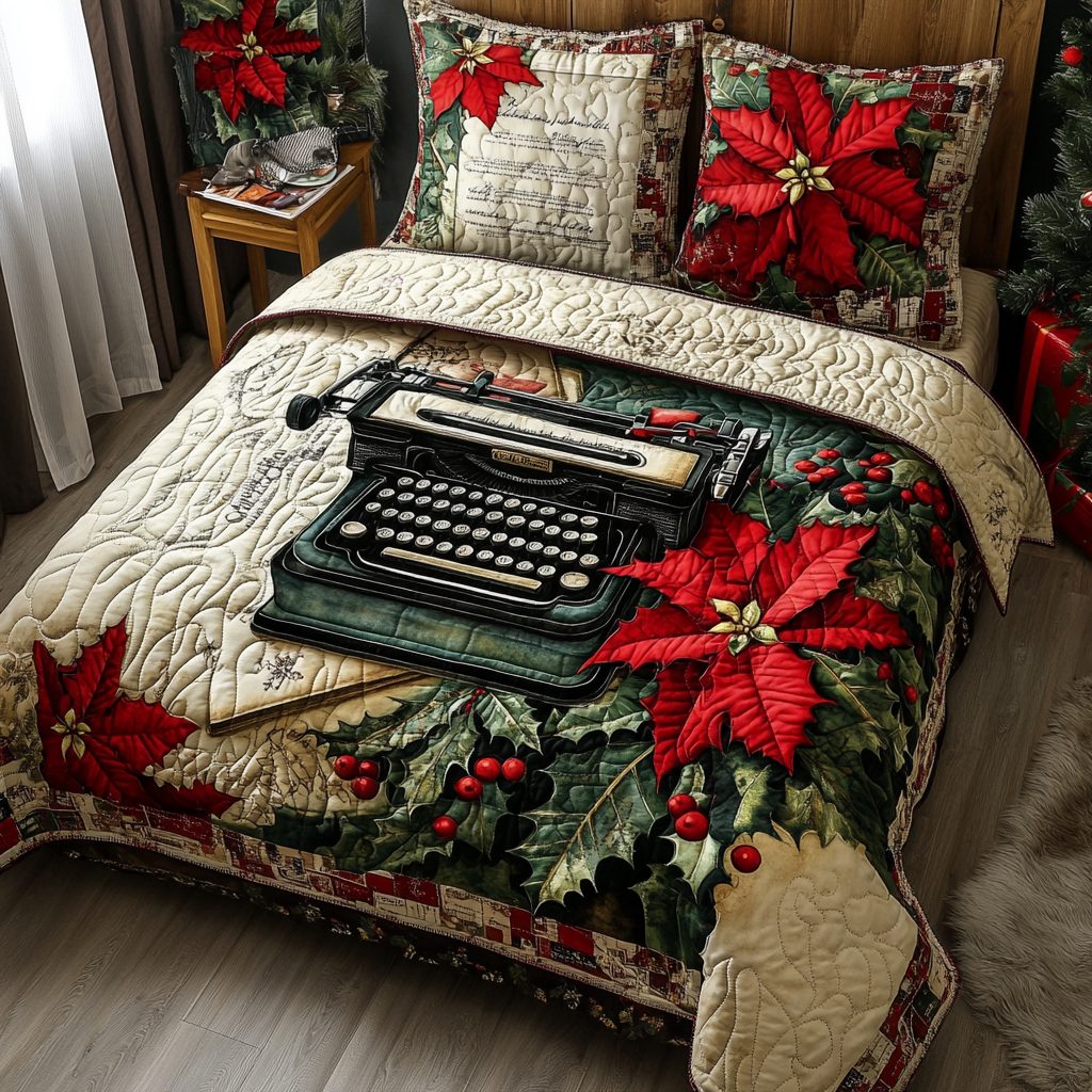 Classic Writer quilted 3-piece bedding set on a made bed in a farmhouse bedroom