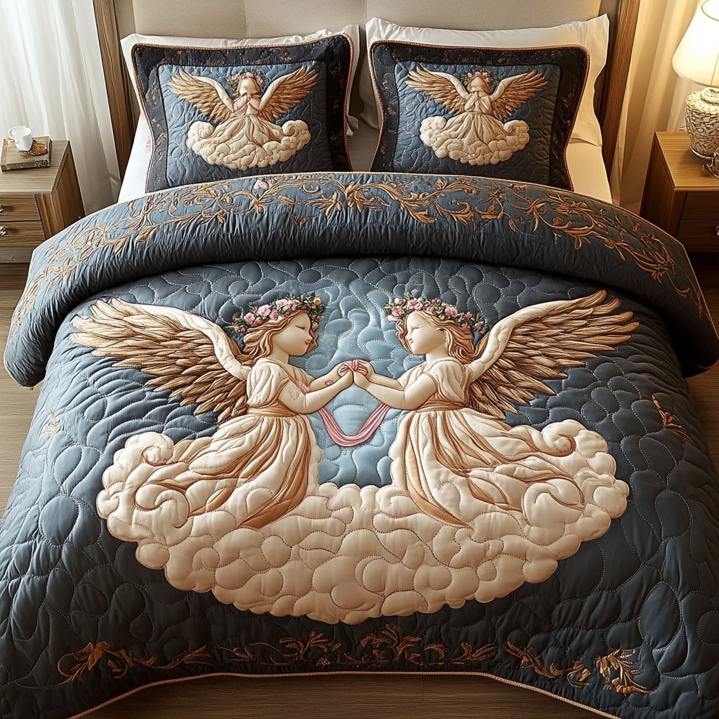 Cloud Embrace quilted 3-piece bedding set on a made bed with two matching pillow shams