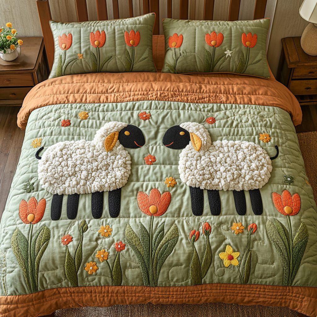 Cloudy Comfort quilted 3-piece bedding set on a made bed with two matching pillow shams