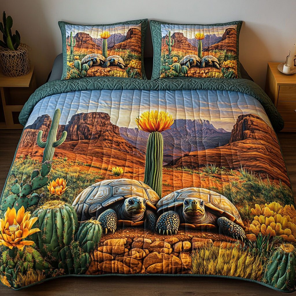 Coastal Shell quilted 3-piece bedding set on a made bed in a light coastal bedroom