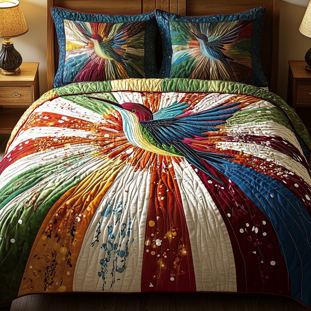 Color Breeze quilted 3-piece bedding set on a made bed with two matching pillow shams