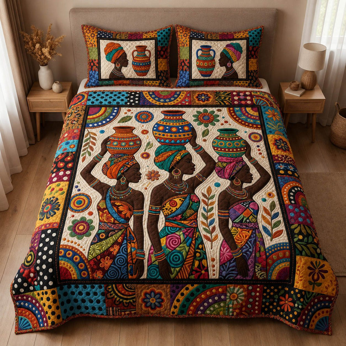 Color Harmony quilted 3-piece bedding set on a made bed with two matching pillow shams