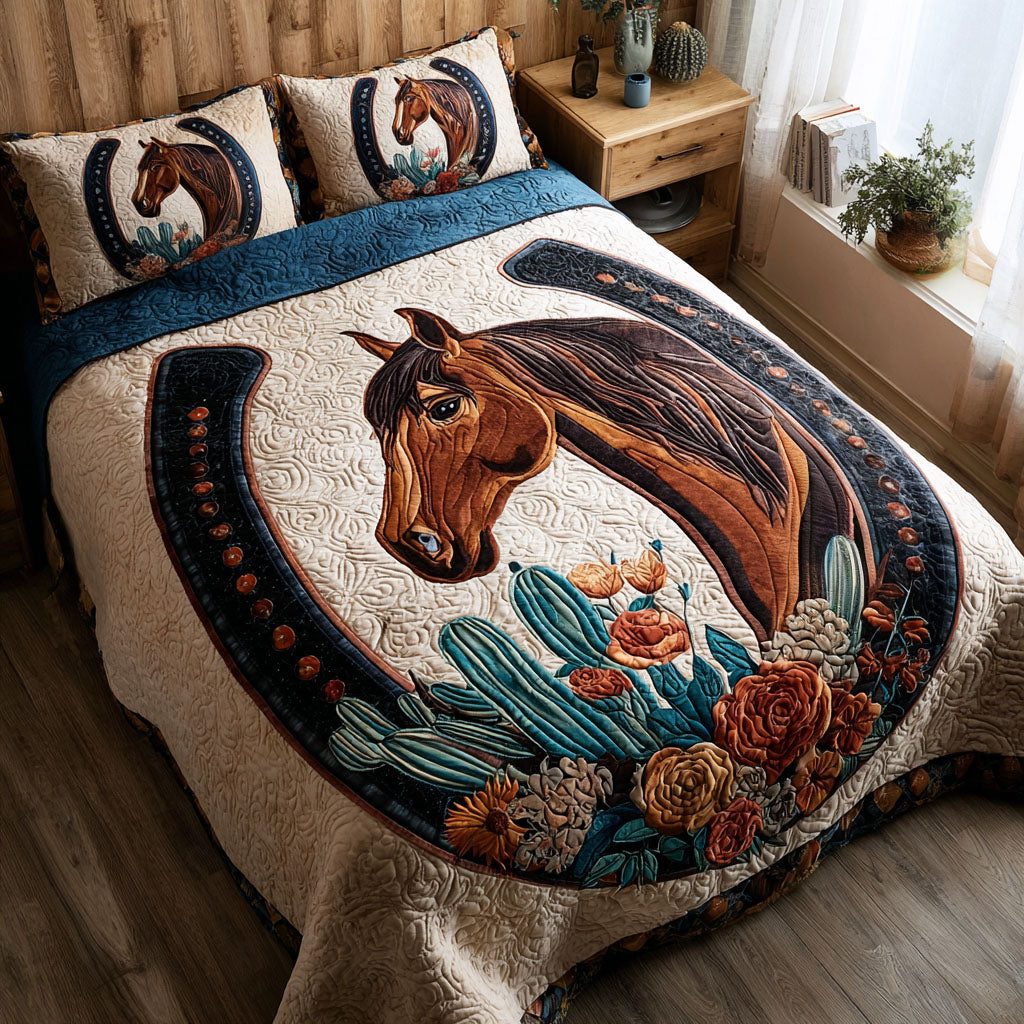 Copper Hooves quilted 3-piece bedding set on a made bed with two matching pillow shams