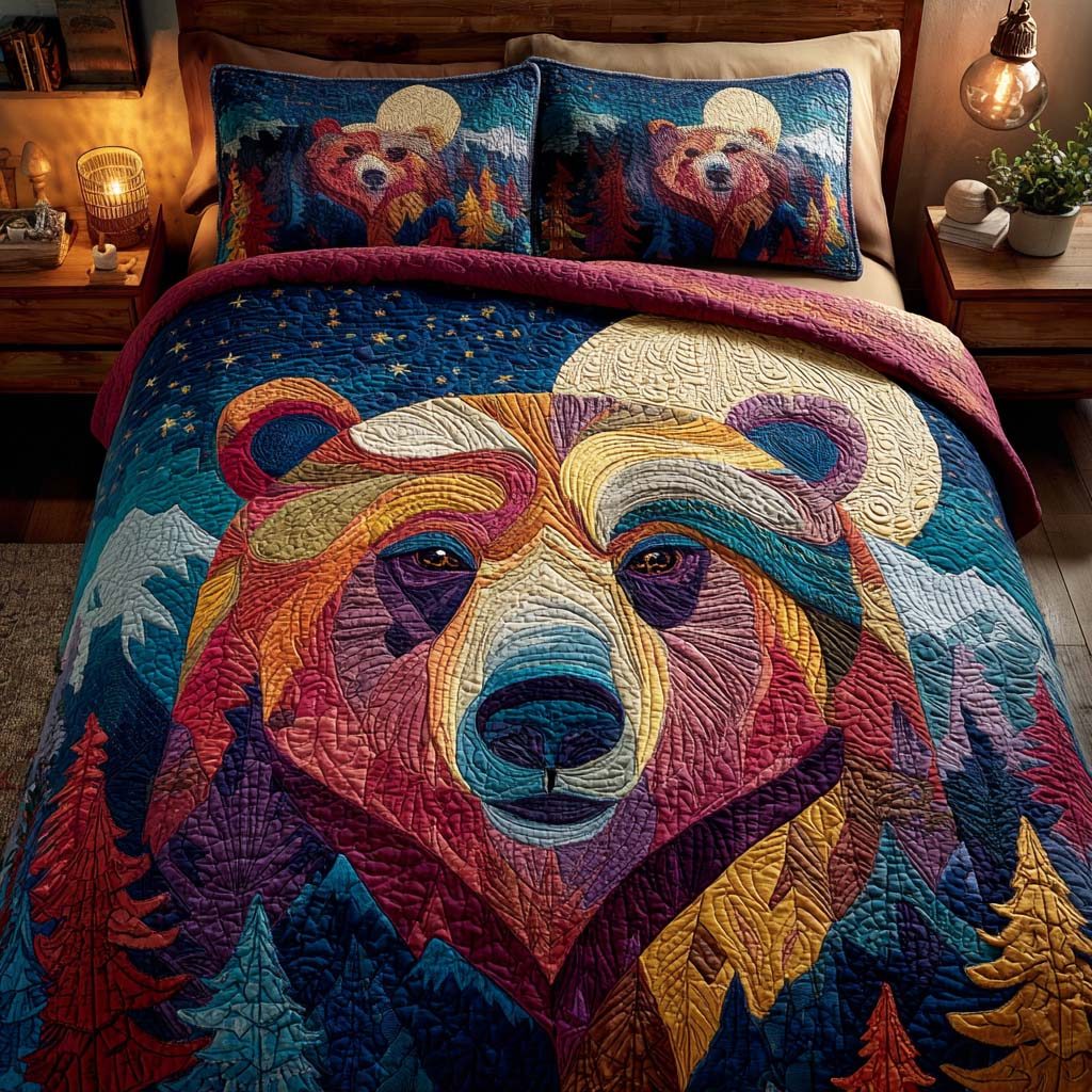 Copper Prowler quilted 3-piece bedding set on a made bed with two matching pillow shams