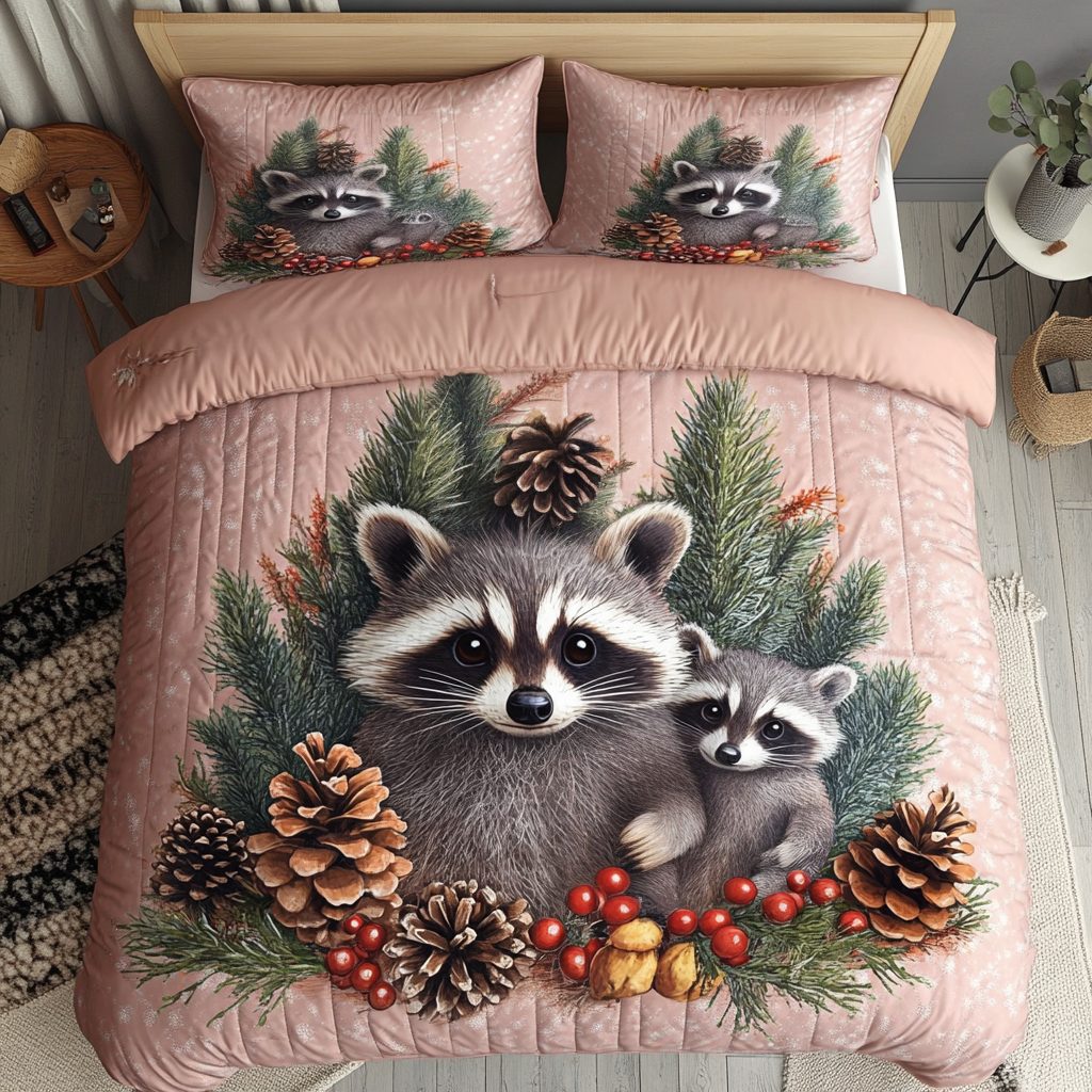 Cottage Bandit quilted 3-piece bedding set on a made bed in a farmhouse bedroom