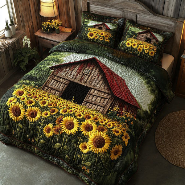 Country Rays quilted 3-piece bedding set on a made bed in a farmhouse bedroom