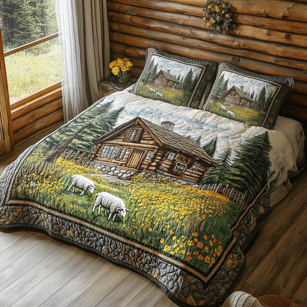 Countryside Charm quilted 3-piece bedding set on a made bed in a farmhouse bedroom