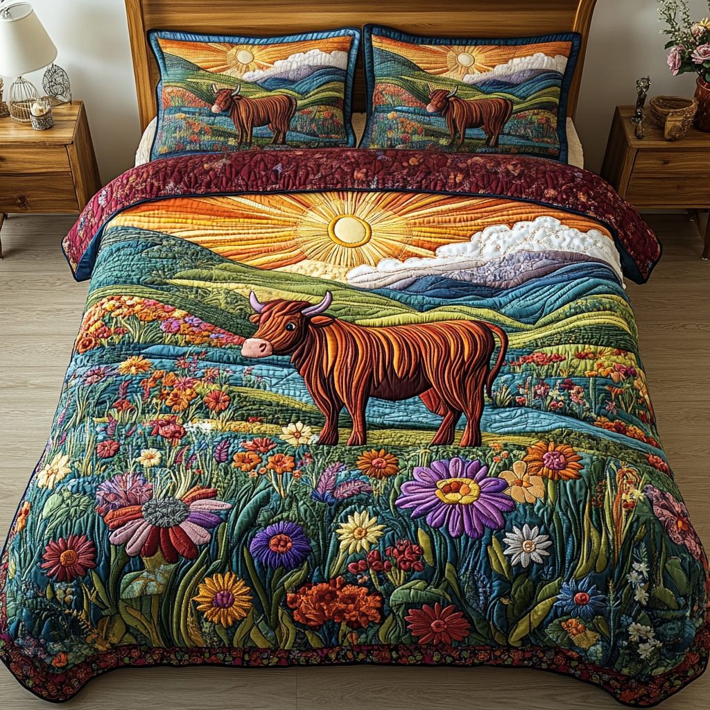 Countryside Charm quilted 3-piece bedding set on a made bed in a farmhouse bedroom