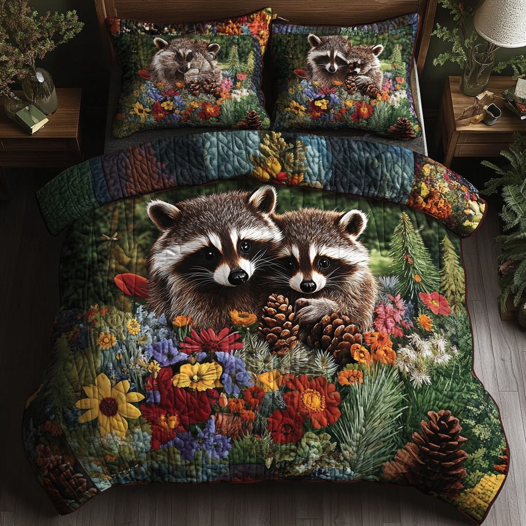 Cozy Burrow quilted 3-piece bedding set on a made bed with two matching pillow shams