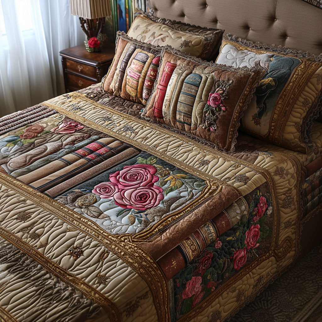 Cozy Classics quilted 3-piece bedding set on a made bed in a farmhouse bedroom