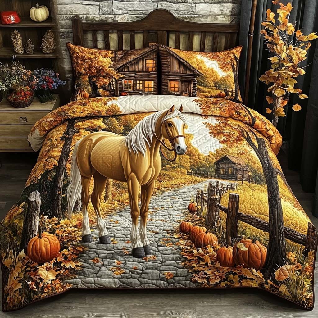 Cozy Companions quilted 3-piece bedding set on a made bed with two matching pillow shams