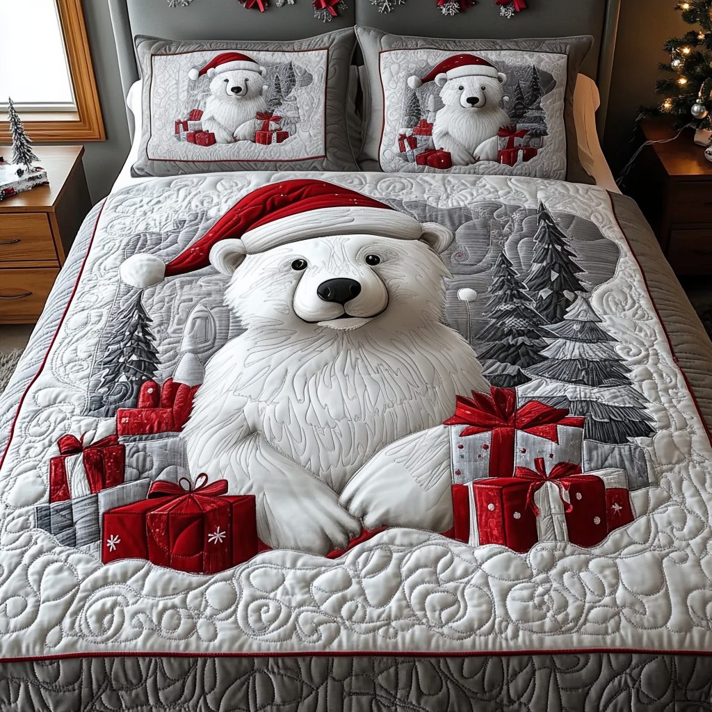 Cozy Snowflake quilted 3-piece bedding set on a made bed in a winter-styled bedroom