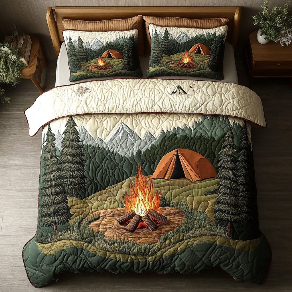 Cozy Spark quilted 3-piece bedding set on a made bed with two matching pillow shams