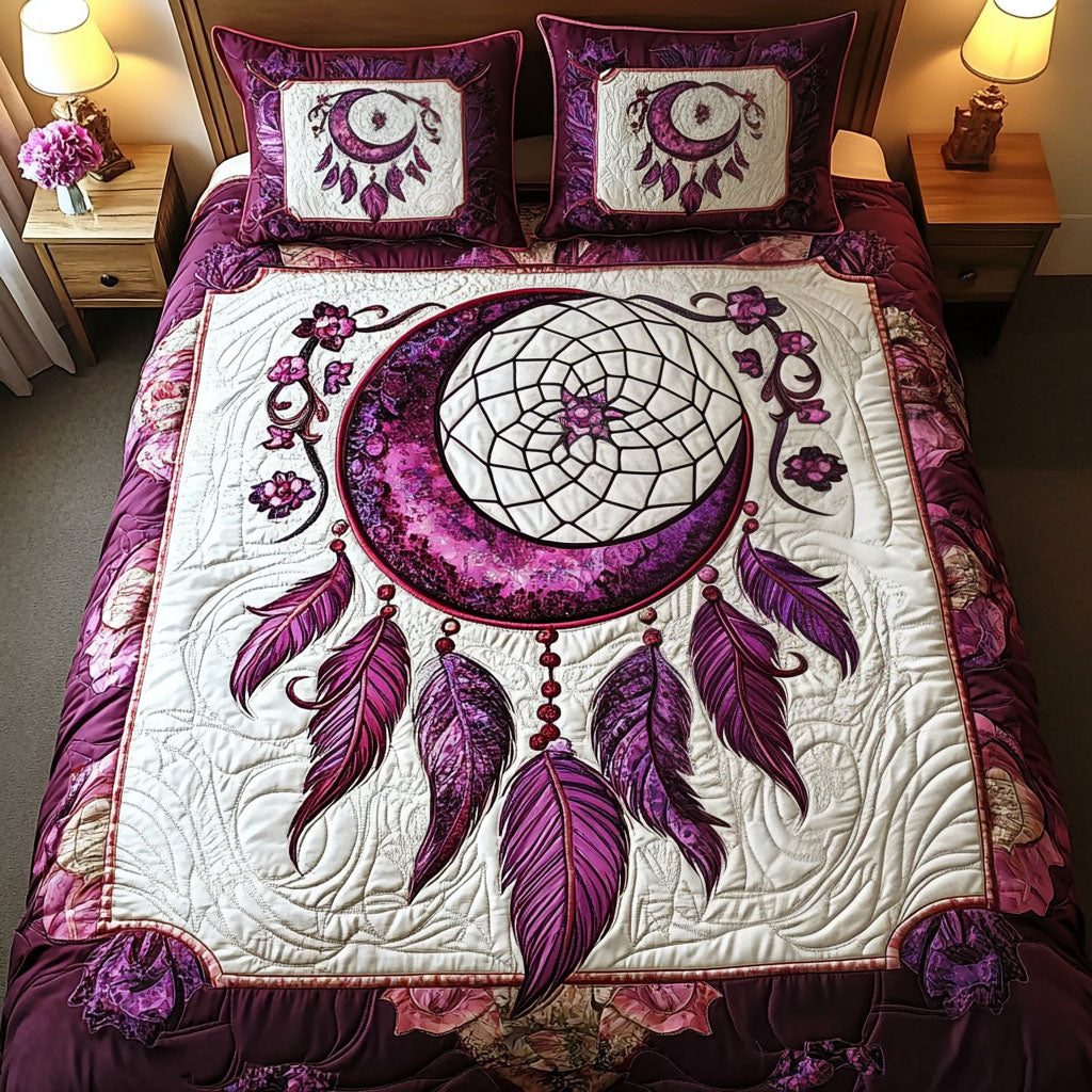 Crescent Serenity quilted 3-piece bedding set on a made bed with two matching pillow shams