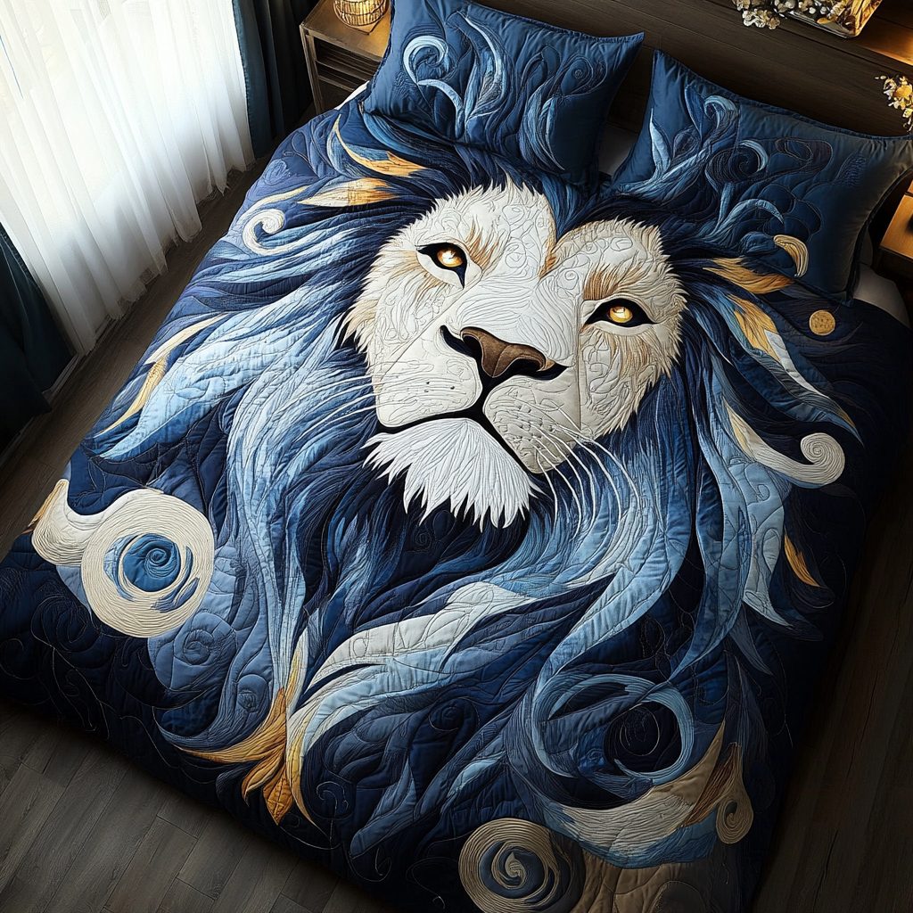 Crowned King quilted 3-piece bedding set on a made bed with two matching pillow shams