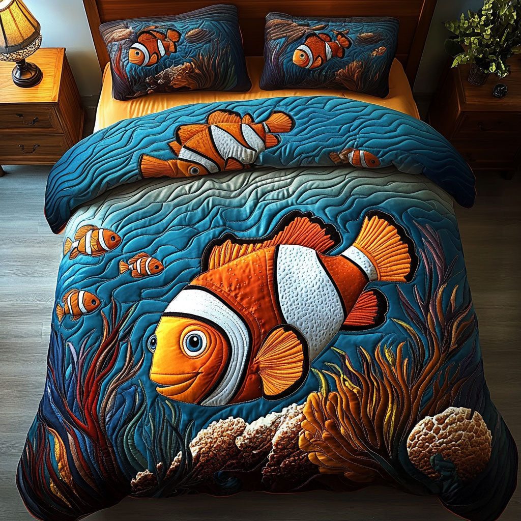 Crownfish Cozy Haven quilted 3-piece bedding set on a made bed with two matching pillow shams