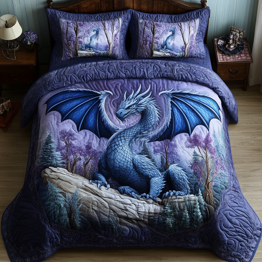 Crystal Breath quilted 3-piece bedding set on a made bed with two matching pillow shams