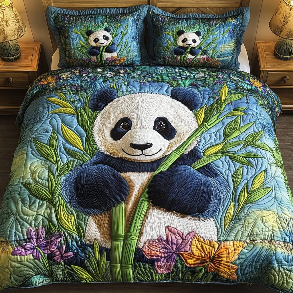 Cuddly Dreams quilted 3-piece bedding set on a made bed with two matching pillow shams