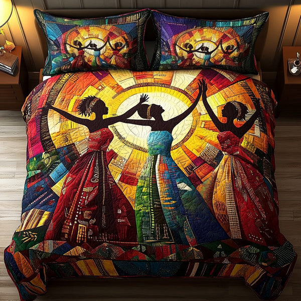 Cultural Charm quilted 3-piece bedding set on a made bed with two matching pillow shams