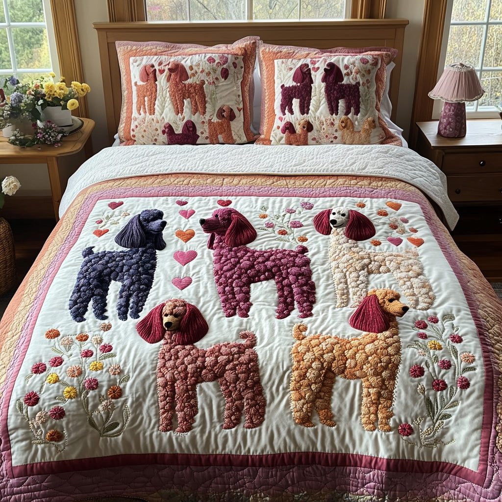 Curly Chic quilted 3-piece bedding set on a made bed with two matching pillow shams