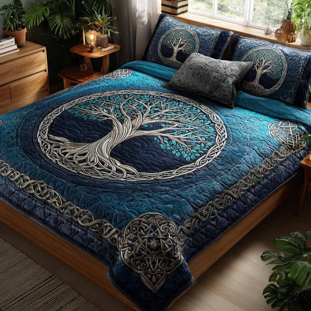 Deepwood Legacy quilted 3-piece bedding set on a made bed with two matching pillow shams