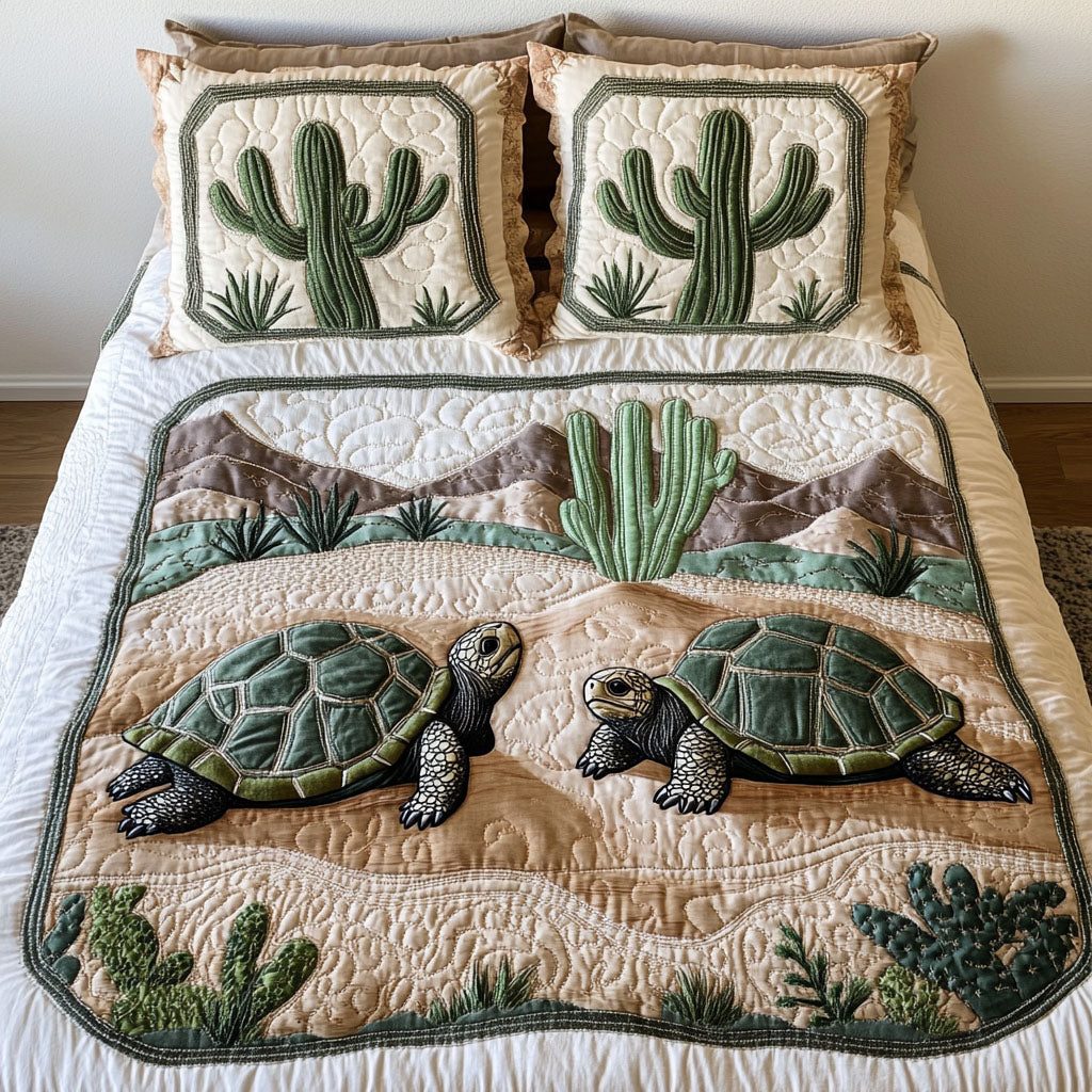 Desert Drifter quilted 3-piece bedding set on a made bed with two matching pillow shams