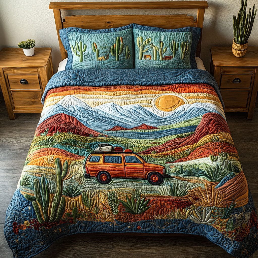Desert Horizon quilted 3-piece bedding set on a made bed with two matching pillow shams