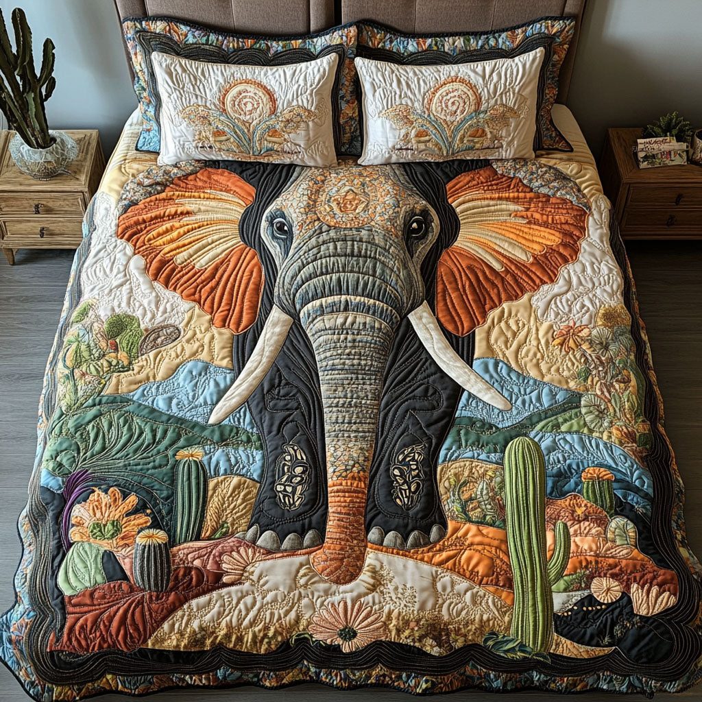 Desert King quilted 3-piece bedding set on a made bed with two matching pillow shams