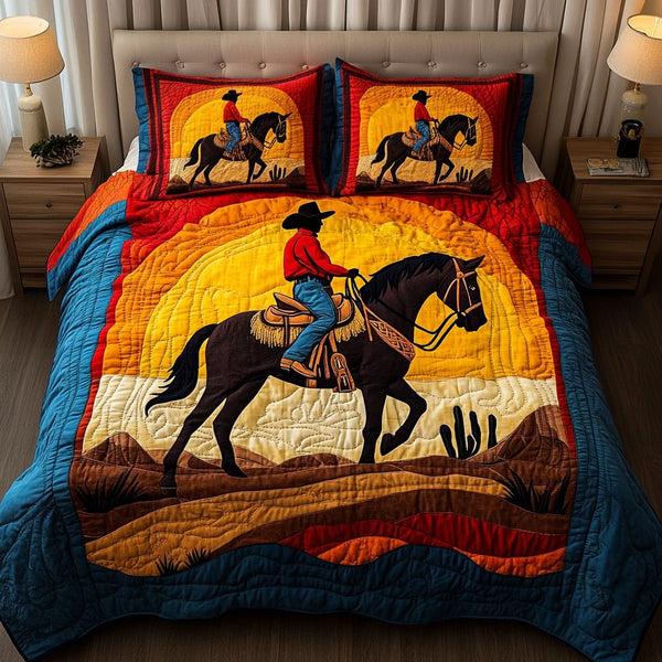Desert Trail quilted 3-piece bedding set on a made bed with two matching pillow shams