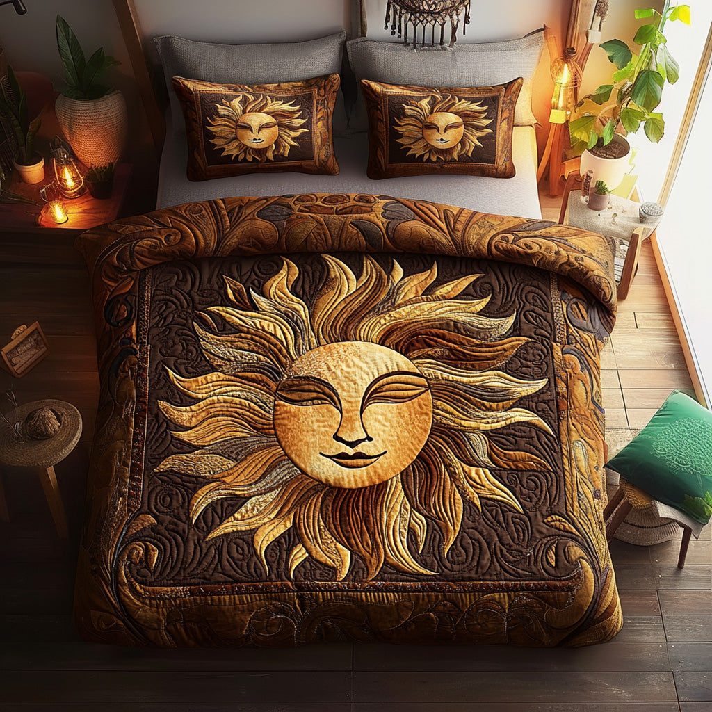 Dream Catcher quilted 3-piece bedding set on a made bed with two matching pillow shams