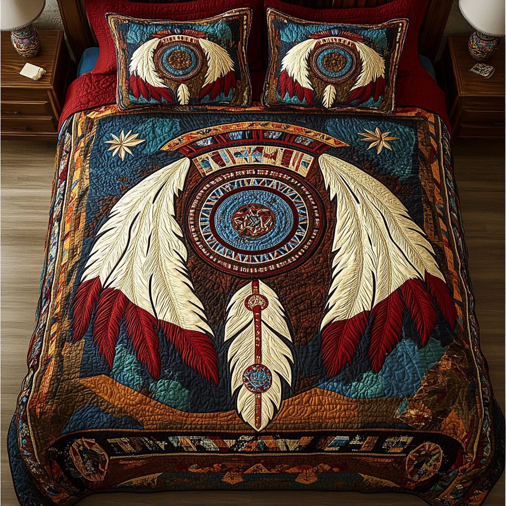 Dream Sentinel quilted 3-piece bedding set on a made bed with two matching pillow shams